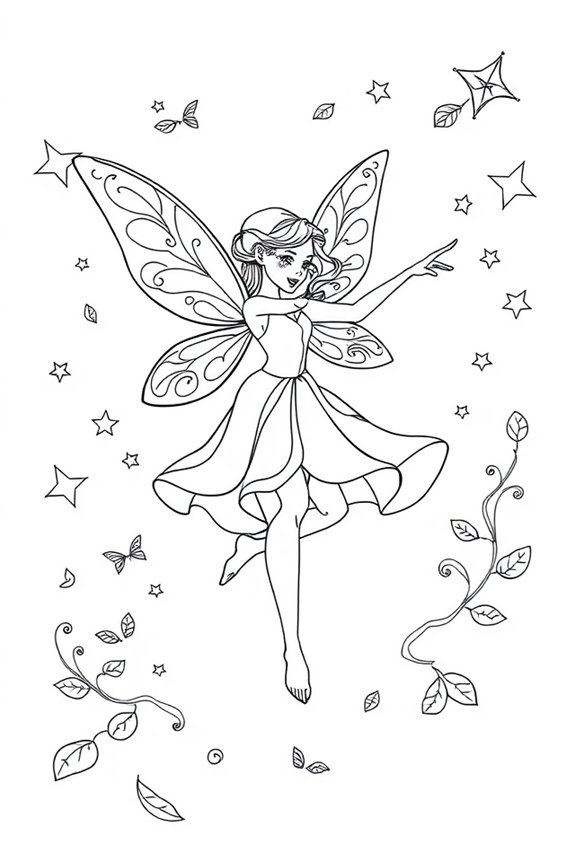Line Art Fairy Dancing Coloring Sheet