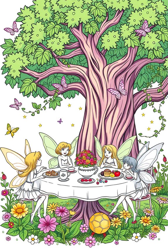 Fairy Tea Party Coloring Sheet