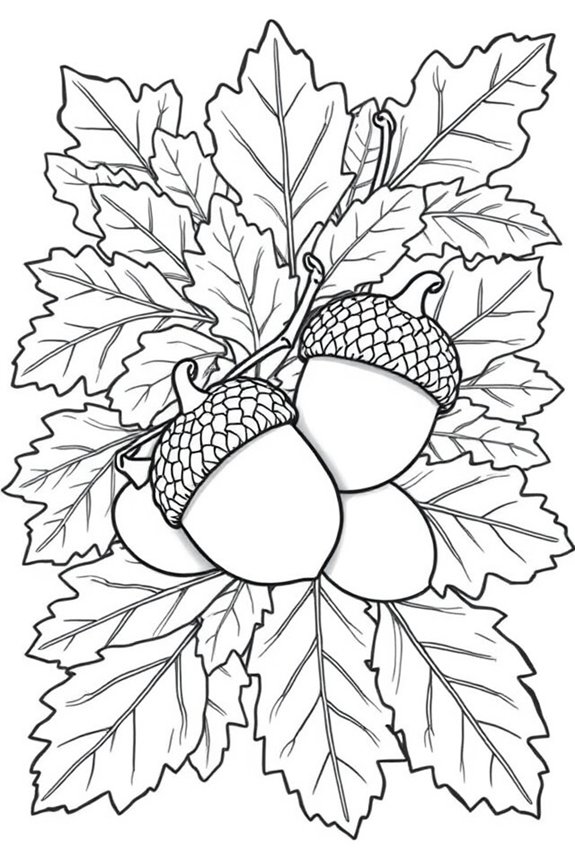 Acorns and Oak Leaves Coloring Sheet