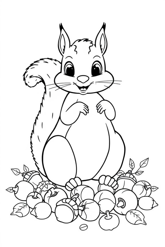 Squirrel with Nuts Coloring Sheet