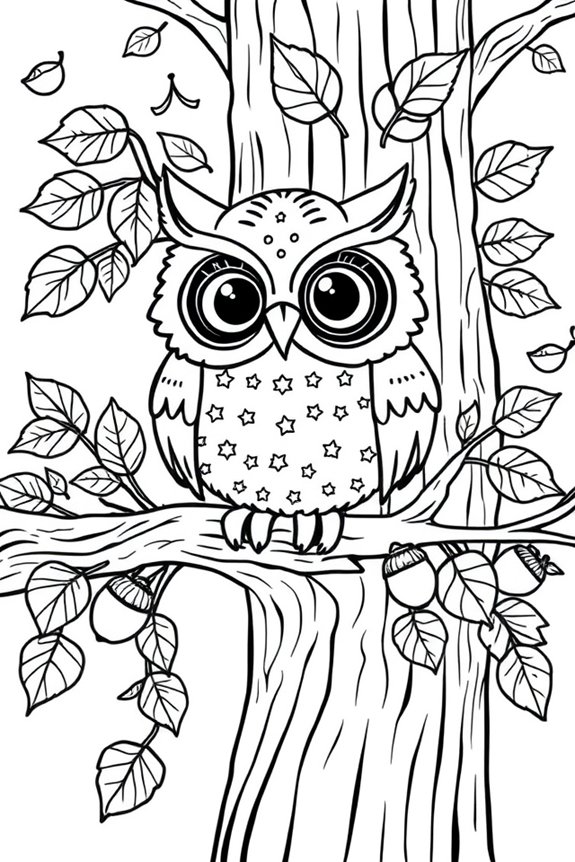 Cute Owl in a Tree Coloring Sheet