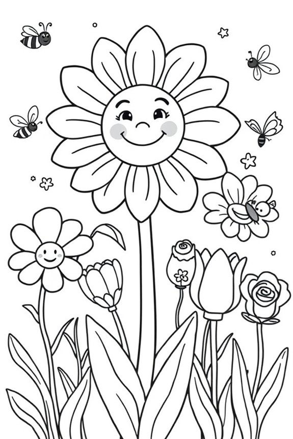 Cartoon Garden Flower Coloring Sheet