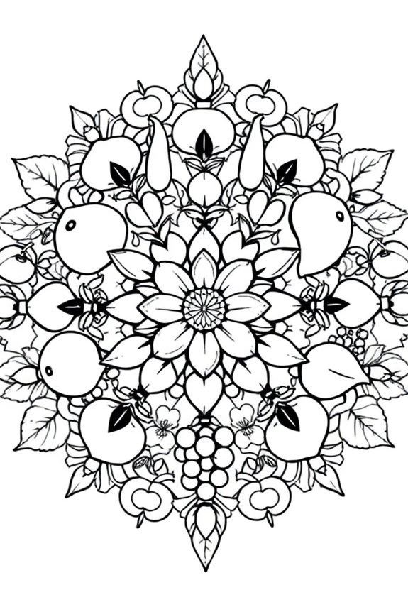 Fruits Mandala Coloring Sheet