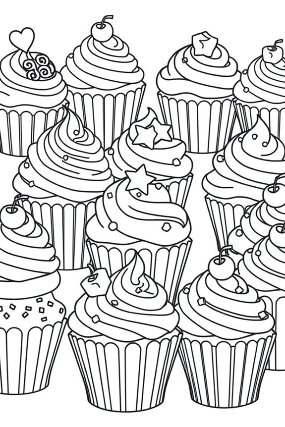 Cupcake Line Art Coloring Sheet