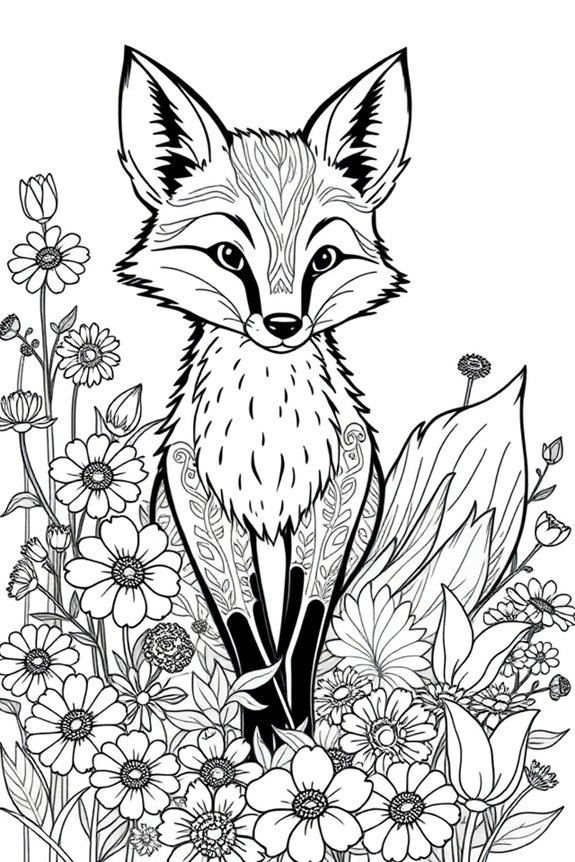 Fox with Flowers Coloring Sheet