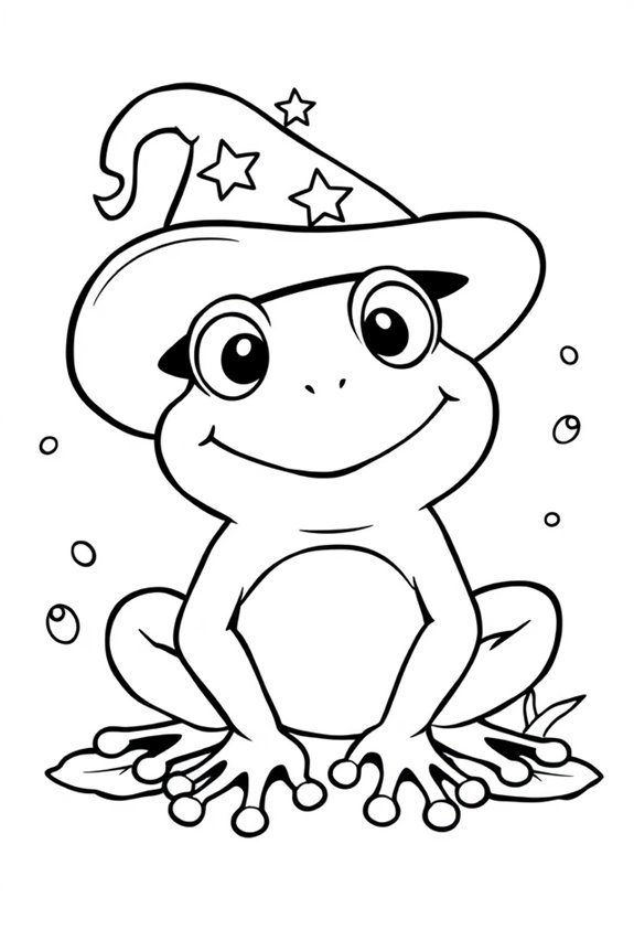 Happy Frog with a Hat Coloring Sheet