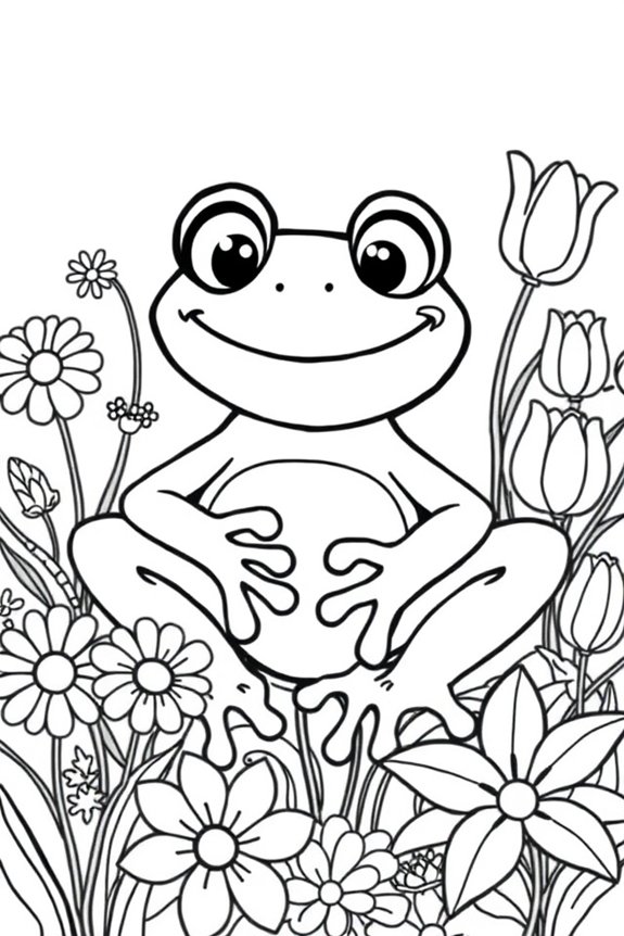 Frog with Flowers Coloring Sheet