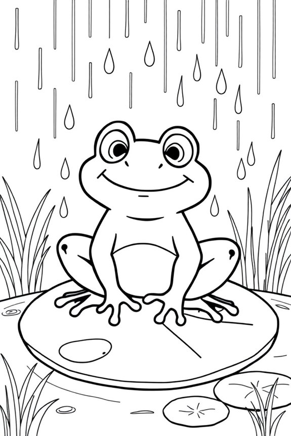 Frog in a Rainy Day Coloring Sheet