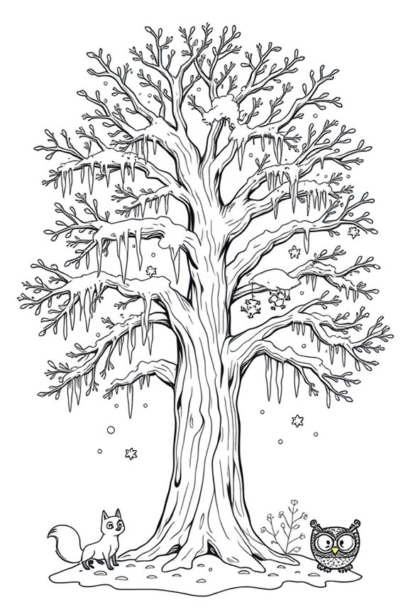 Frosty Forest Tree coloring sheet
