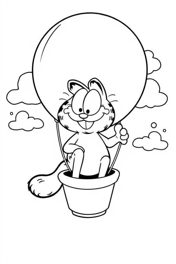 Garfield in a Balloon Coloring Sheet
