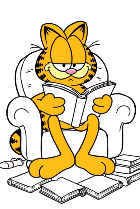 Garfield Reading a Book Coloring Sheet