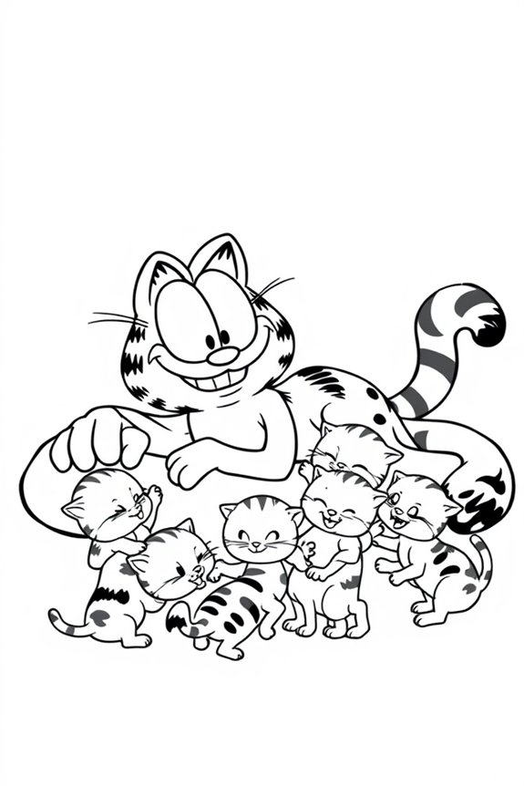 Garfield Playing with Kittens Coloring Sheet