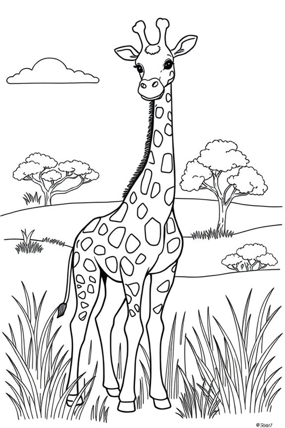 Simple Giraffe in Nature Coloring Sheet