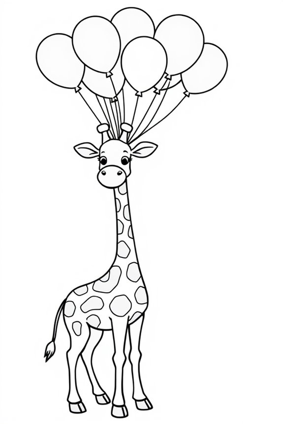 Giraffe with Balloons Coloring Sheet
