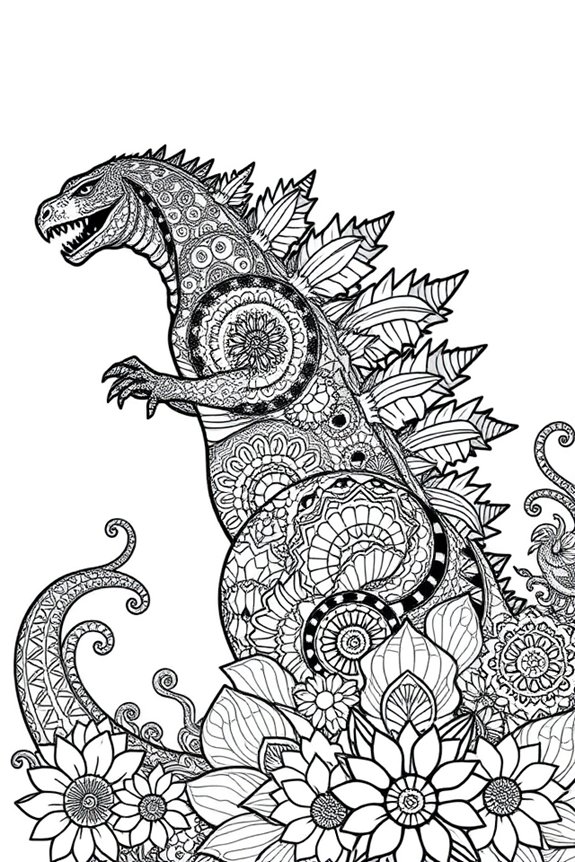 Mandala Godzilla Coloring Sheet