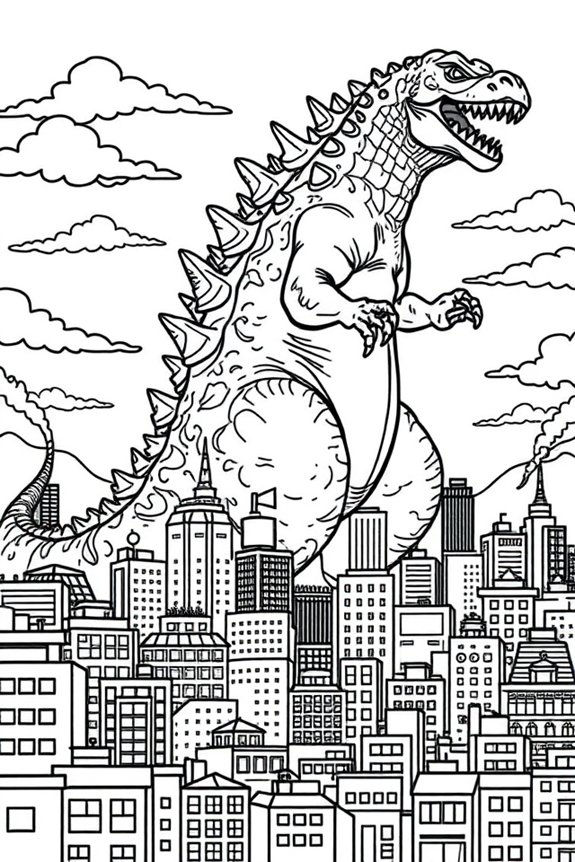 Godzilla in a Cityscape Coloring Sheet