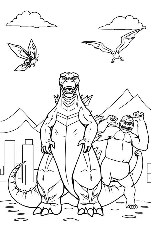 Godzilla and Friends Coloring Sheet