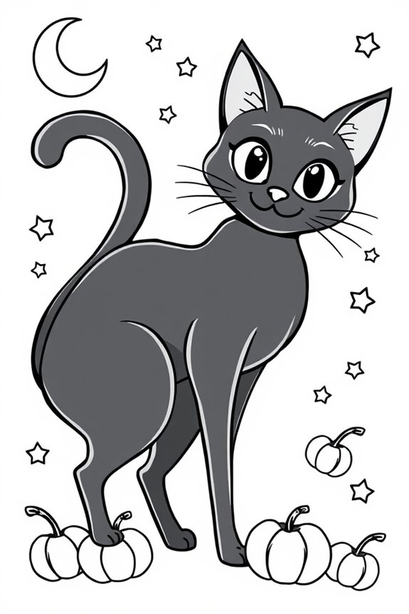 Black Cat Line Art Coloring Sheet