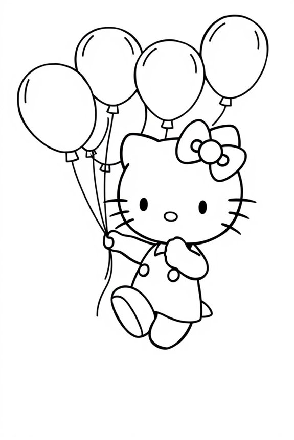 Hello Kitty Playing with Balloons Coloring Sheet