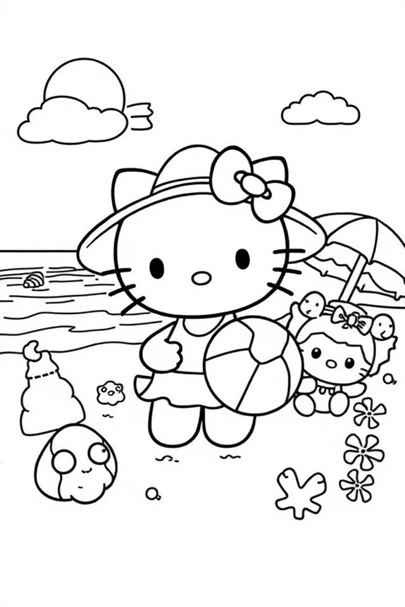 Hello Kitty and Friends at the Beach Coloring Sheet