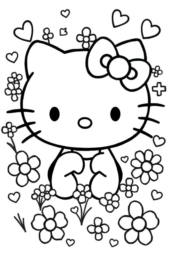 Hello Kitty Line Art Doodle Coloring Sheet