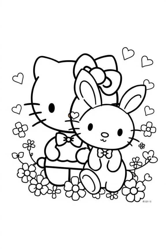 Hello Kitty with a Cute Animal Friend Coloring Sheet