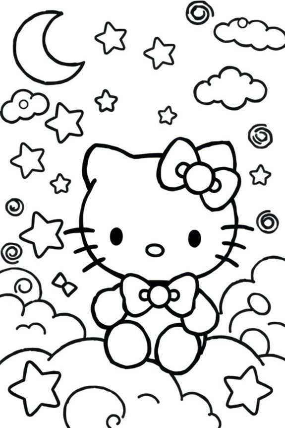 Hello Kitty Starry Night Coloring Sheet