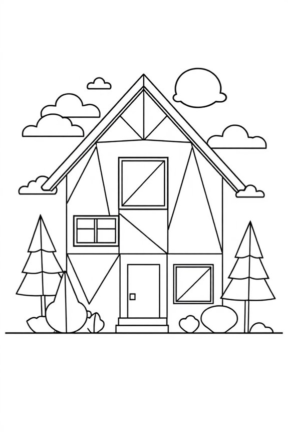 Geometric House Coloring Sheet