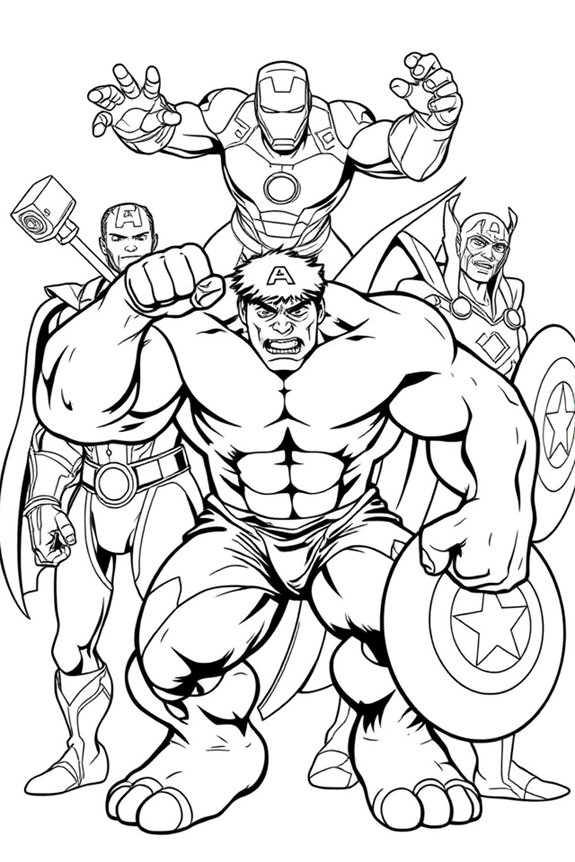 Hulk and Friends Coloring Sheet