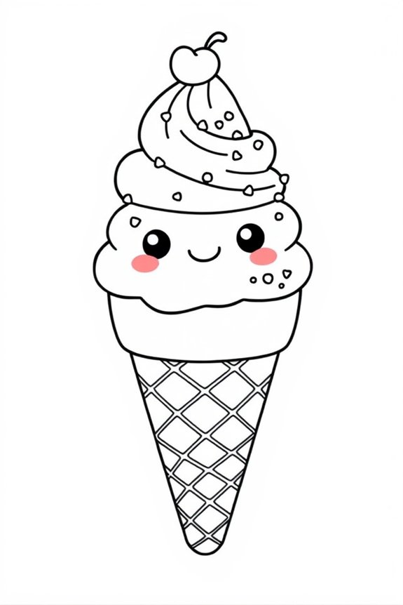 Kawaii Ice Cream Cone Coloring Sheet