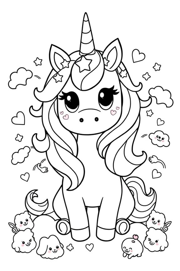 Kawaii Unicorn Coloring Sheet