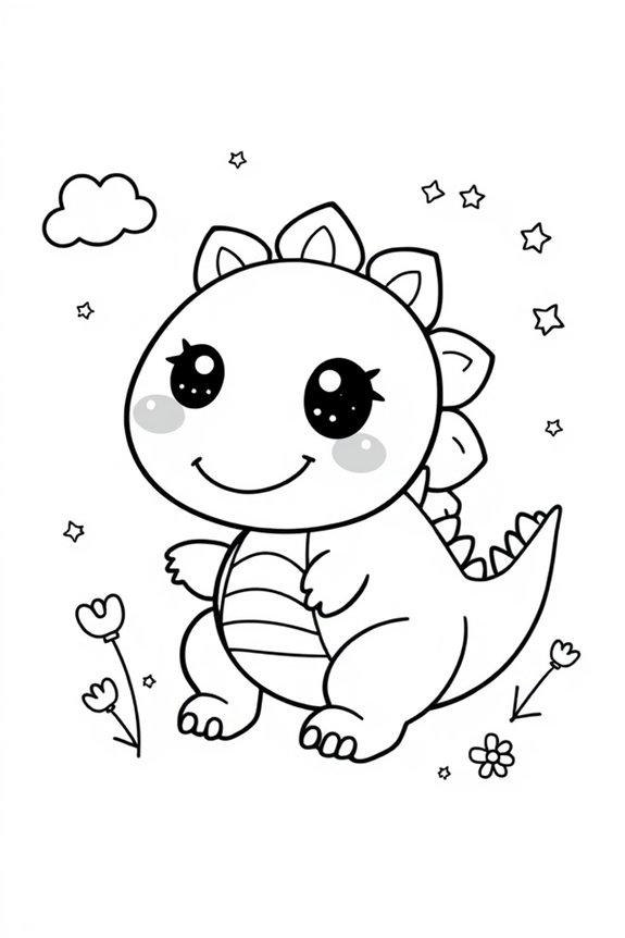 Kawaii Dinosaur Coloring Sheet