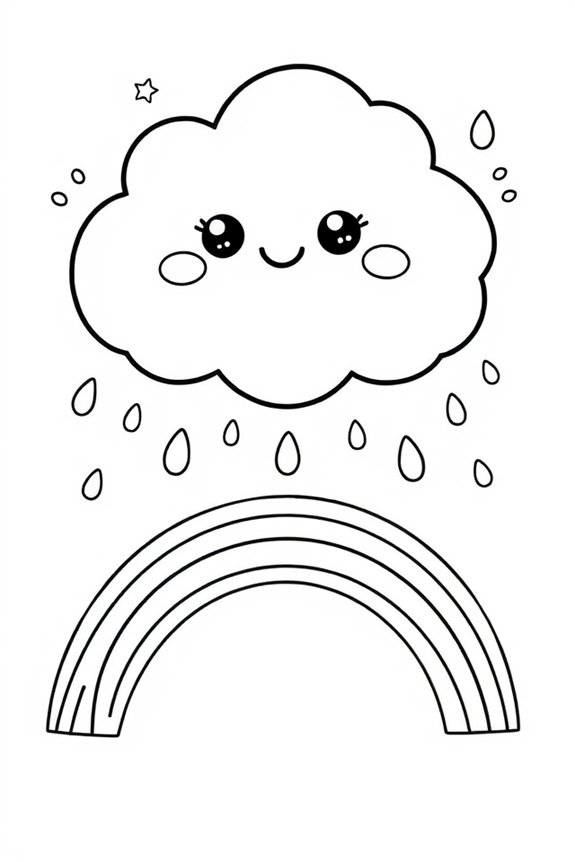 Kawaii Cloud with Rainbows Coloring Sheet