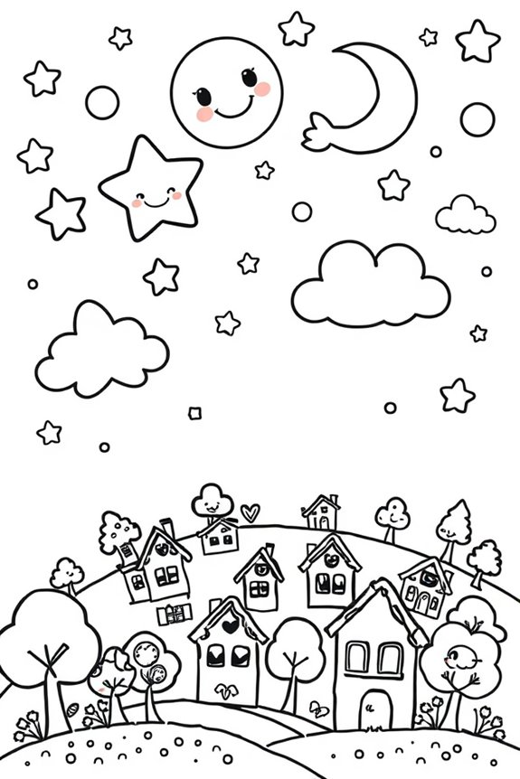 Kawaii Starry Night Coloring Sheet