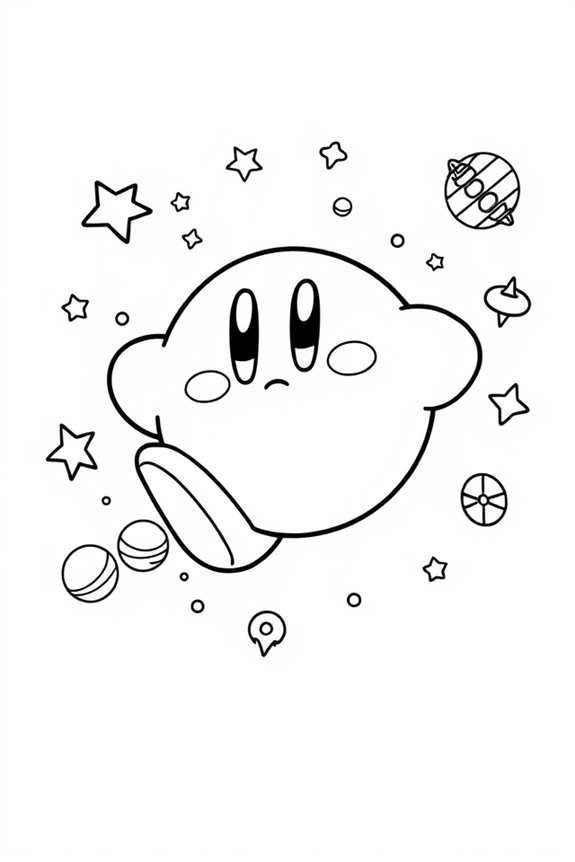 Kirby in space coloring sheet