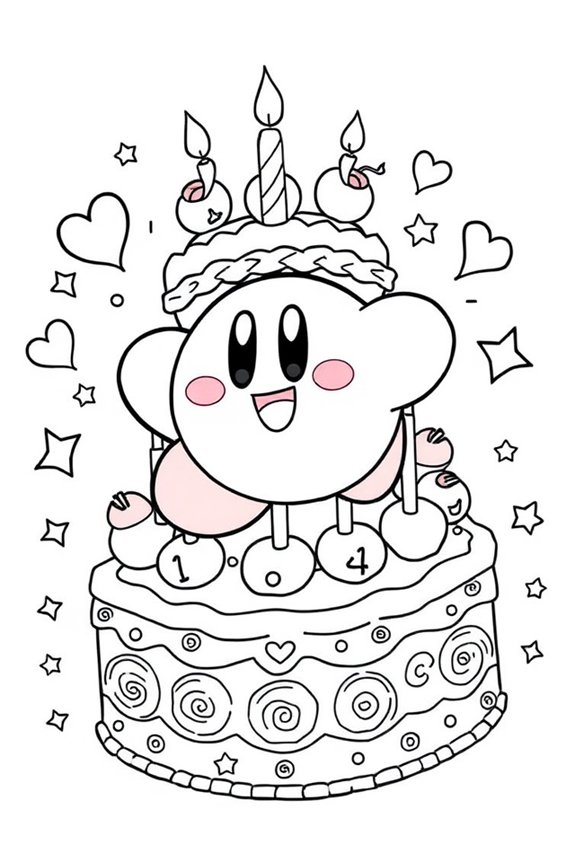 Kirby and cake coloring sheet