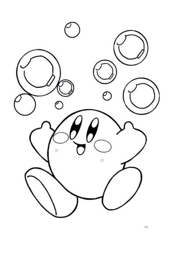 Kirby blowing bubbles coloring sheet