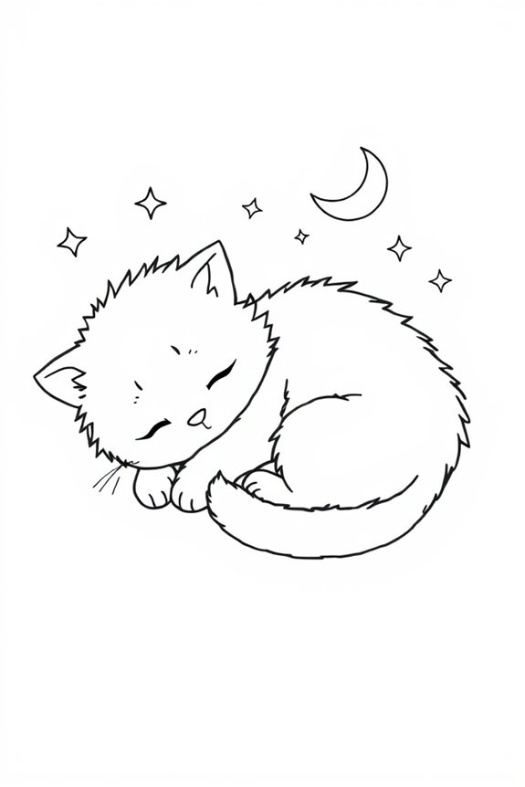 Sleeping Kitten Coloring Sheet