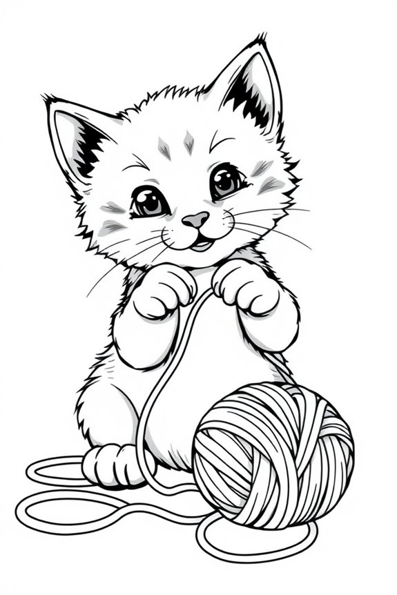 Kitten with Ball of Yarn Coloring Sheet