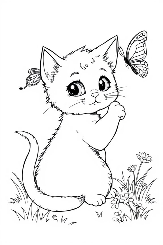Kitten and Butterfly Coloring Sheet