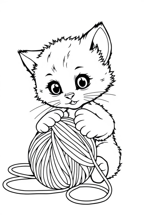 Cute Kitten with Yarn Coloring Sheet