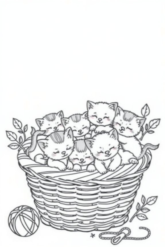 Kittens in a Basket Coloring Sheet
