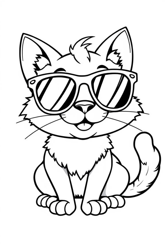Cartoon Cat with Sunglasses Coloring Sheet