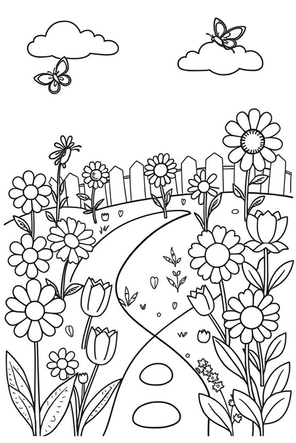 Easy Flower Garden Coloring Sheet