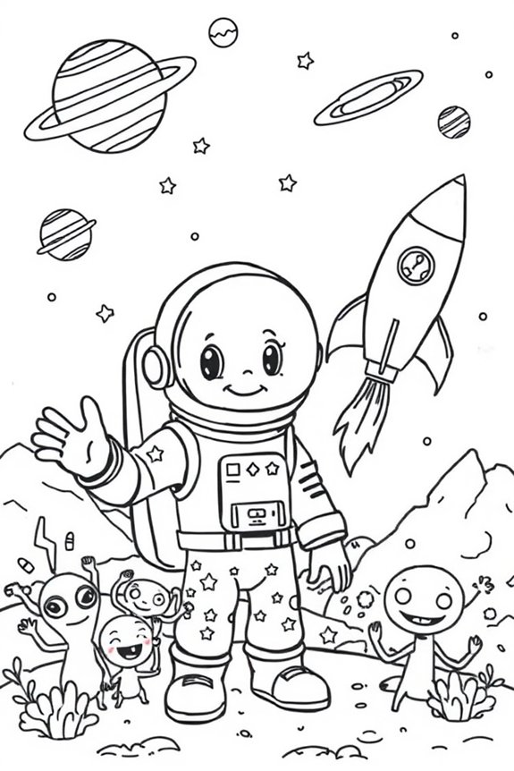 Cartoon Space Adventure Coloring Sheet