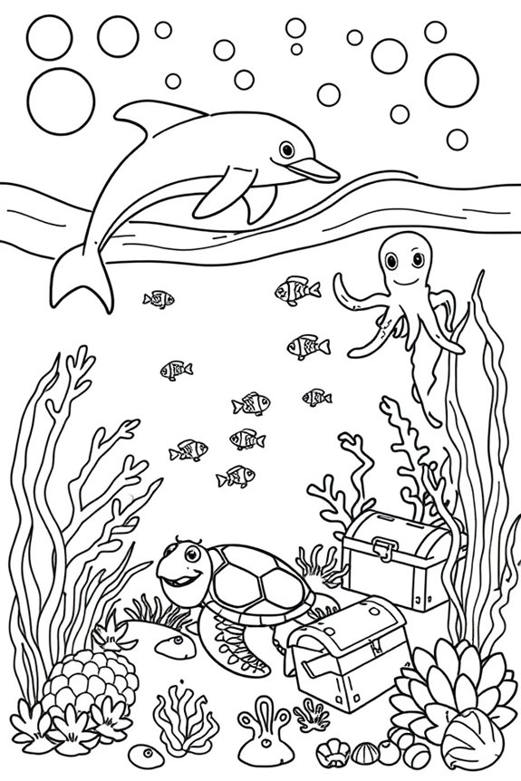 Playful Underwater Scene Coloring Sheet