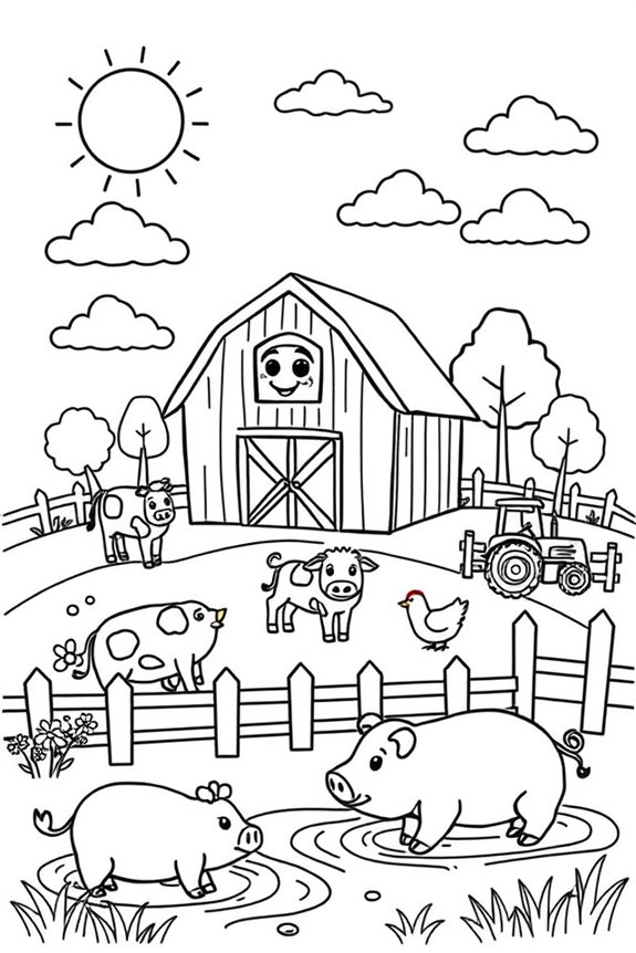 Cheerful Farm Scene Coloring Sheet