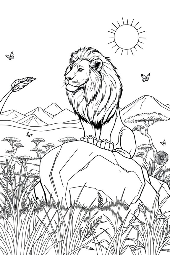 Nature Scene Lion Coloring Sheet
