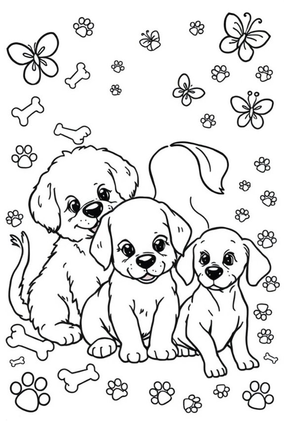 Adorable Puppy Friends Coloring Sheet