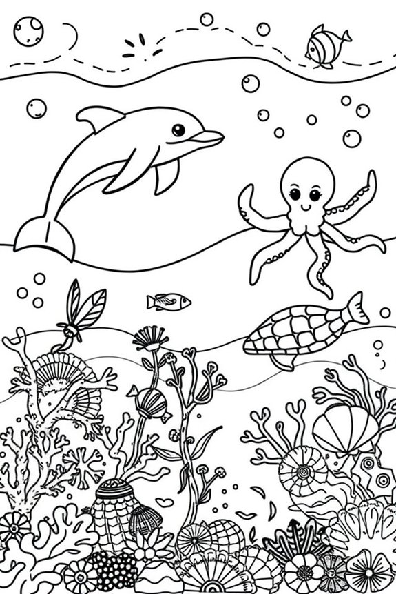 Whimsical Ocean Scene Coloring Sheet
